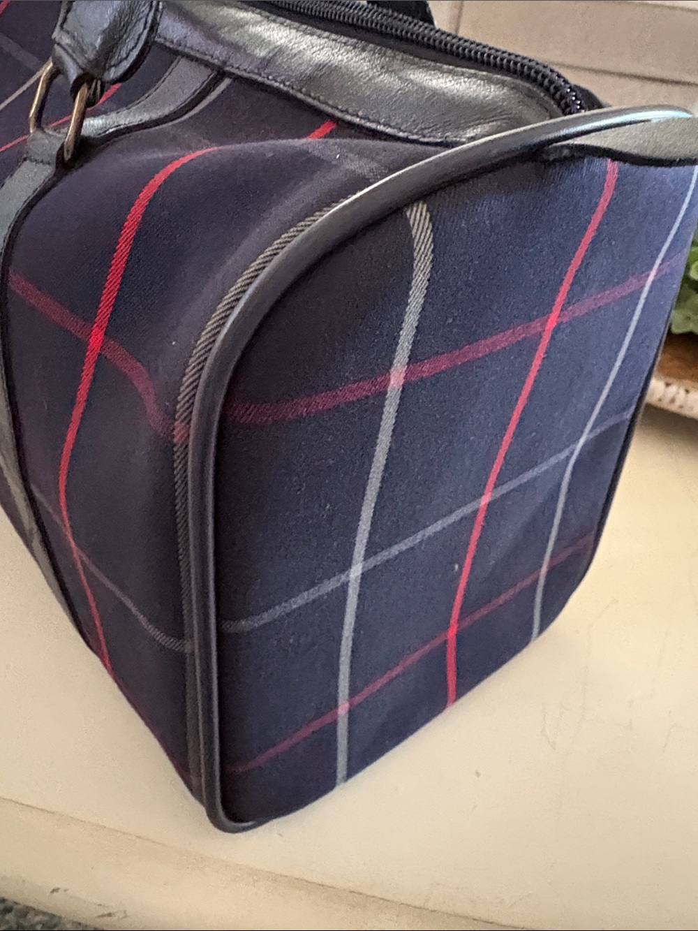 Vintage Burberry’s Navy Plaid Satchel with Burberry’s Scarf Accent-London - Picture 8 of 15